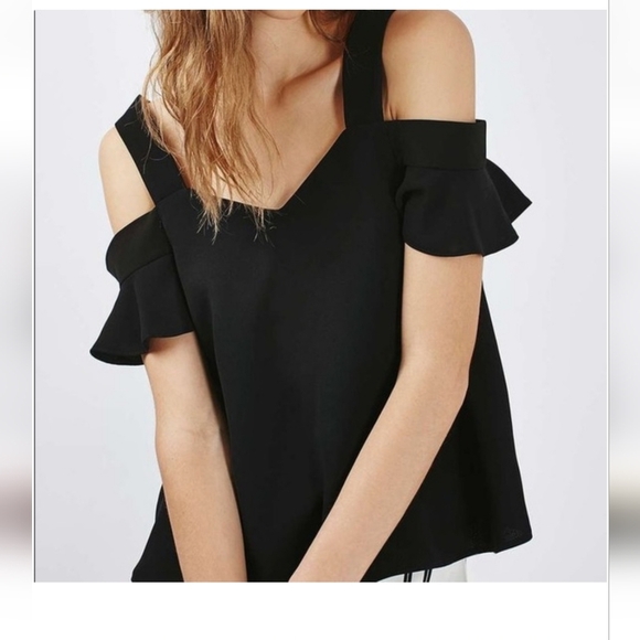 TOPSHOP Black off the shoulder top. Size 8 - Picture 2 of 13